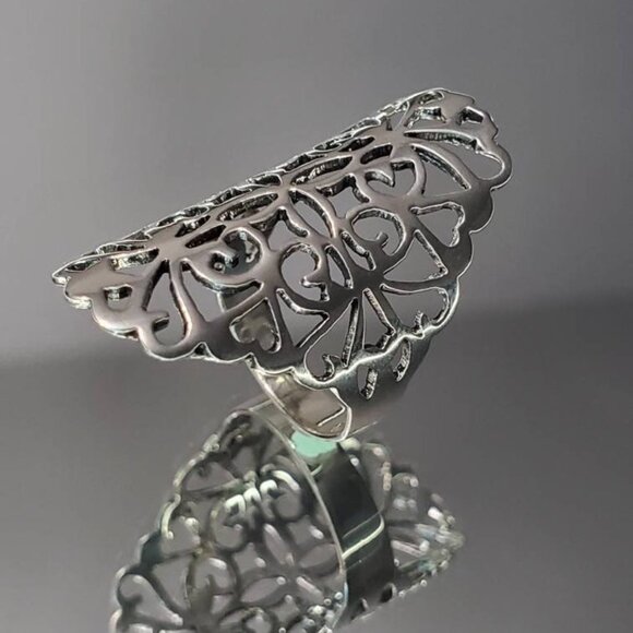 Sterling Silver Shield Ring, Silver Women Ring, Statement Ring, Bali Boho, - Picture 5 of 6
